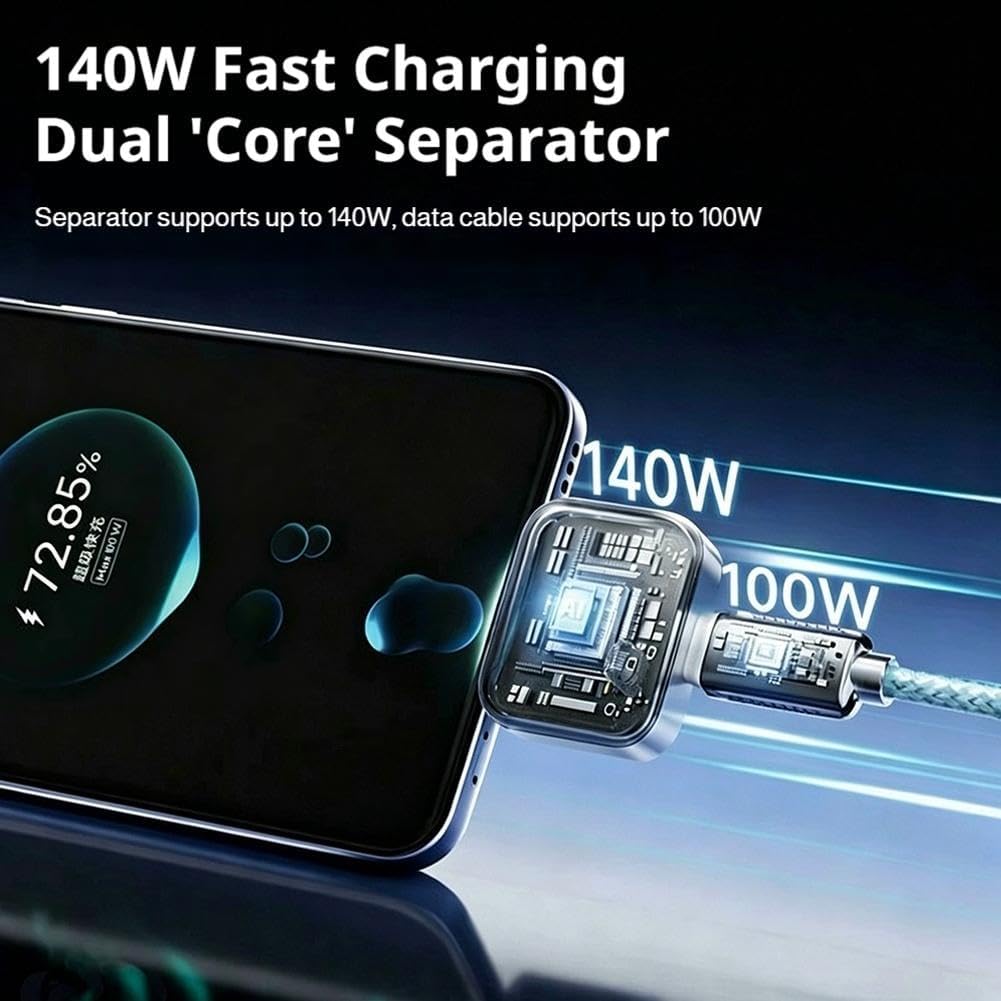Chargeur Rapide Intelligent 140 W à DéConnexion Automatique,Adaptateur de Charge Intelligent à ArrêT Automatique SéParateur EntièRement Chargé Protecteur de CâBle de Charge à DéConnexion Automatique
