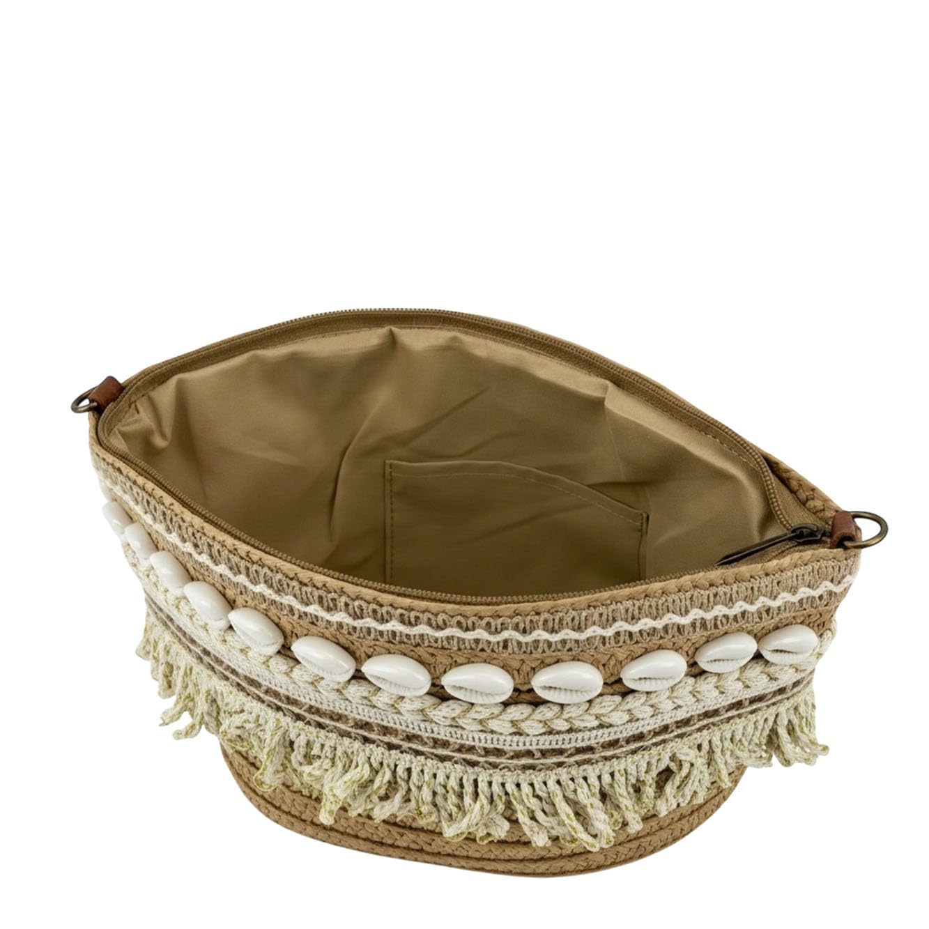 MODELISA - Bolso Bandolera Capazo Rafia Paja Con Conchas Y Flecos Estilo Bohemio Mujer