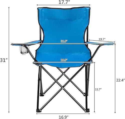 Miniatura 3 de Sillas de campamento para adultos, silla de césped plegable portátil de 230 libras, silla deportiva pequeña con portavasos y bolsa exterior, silla