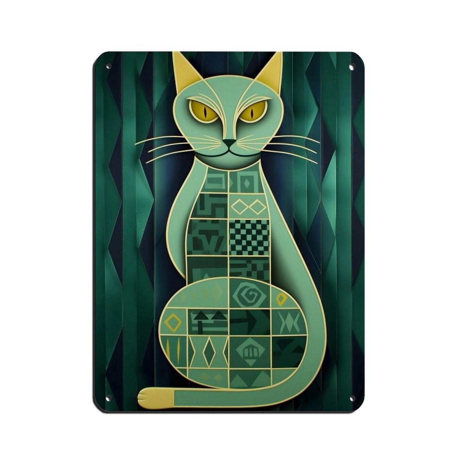Art Deco Cat Poster Tin Sign Vintage Metal Pub Club Cafe Bar Home Wall Art Decoration Poster Retro 12x16inch(30x40cm)