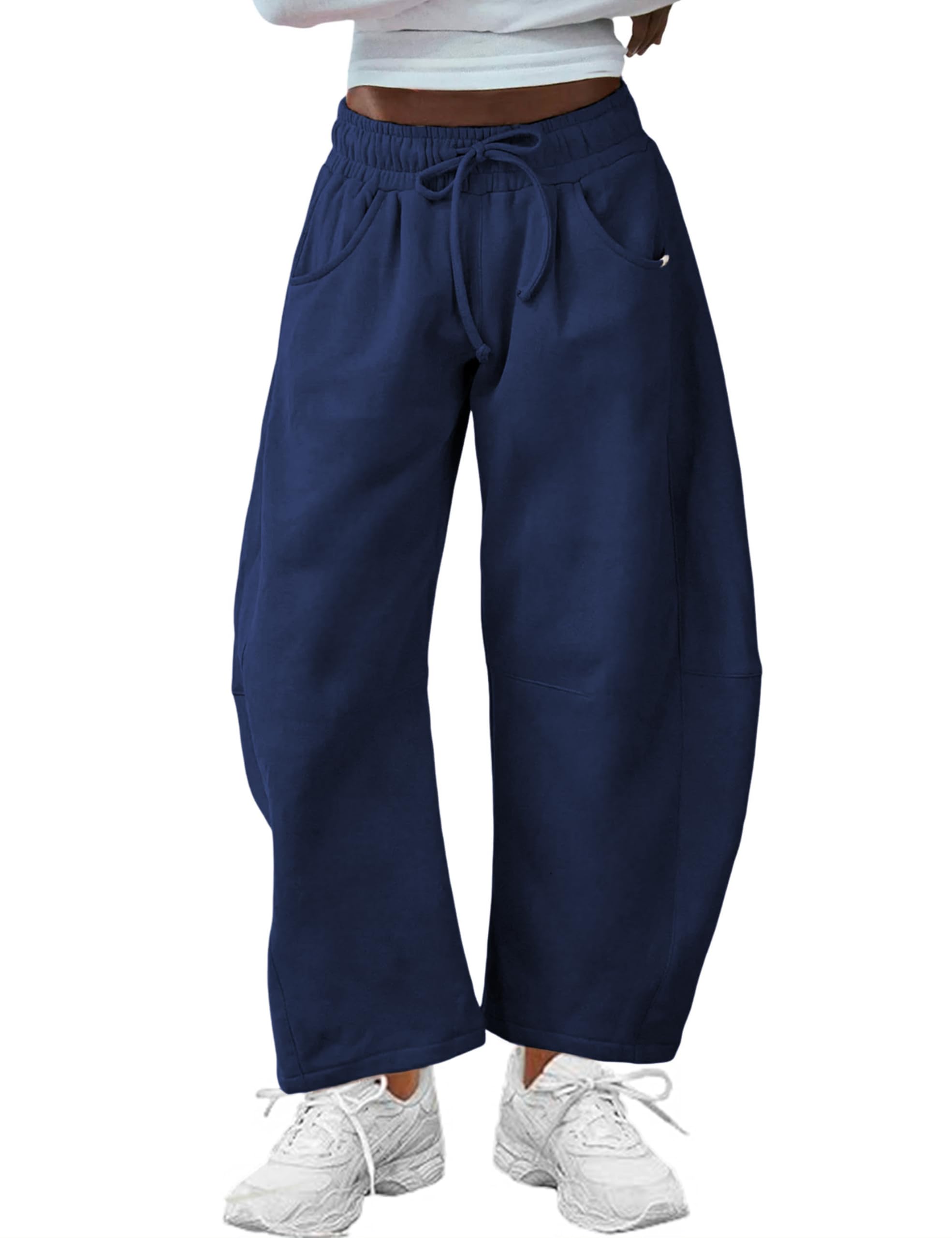 Hongsui Womens Barrel Leg Pants Elasticated Waistband Soft Wide Leg Pants with Pockets Casual Sweatpants