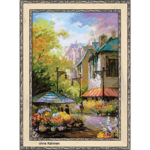 RIOLIS - Flower Street 1306, Cross Stitch Kits 10,24" x 14,96", Cross Stitch Kits for Beginners & Advanced, Crossstitching Kit Adult, Embroidery Counted Stitching Kit by RIOLIS - Used condition - US$21.81