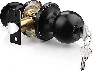 Probrico Black Front Entry Door Lock, Round Door Handles with Lock Door Lock with 3 Keys for Security Entry Door Knob with Lock and Keys