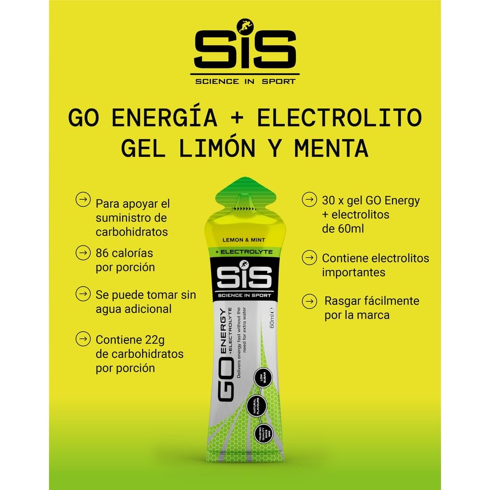 Science in Sport GO Gel Energético + Gel de Electrolitos 30 x 60ml Limón Menta Vegano - Ideal para la entrega de energía y el equilibrio de electrolitos.