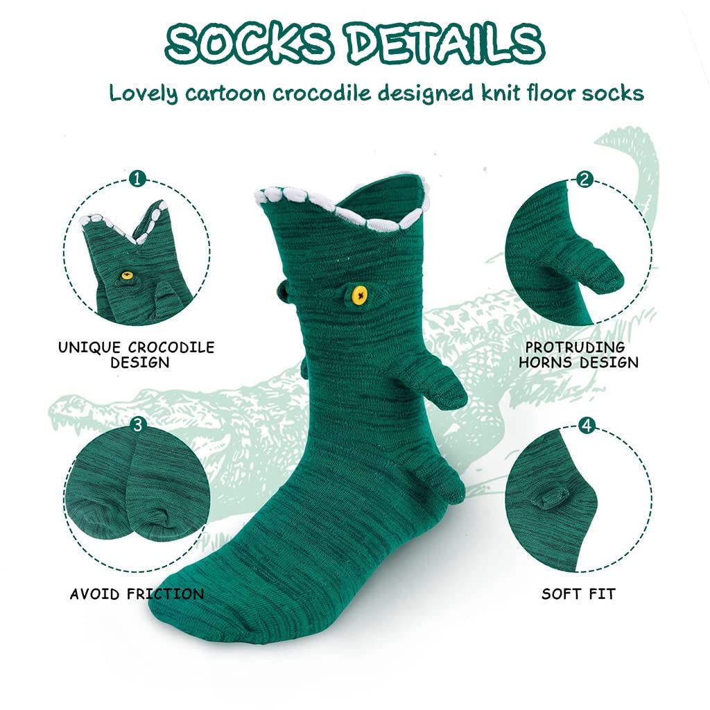 PALAY® Floor Socks Cartoon Crocodile Mid-calf Socks Knit Warm Winter Socks Household Non-slip Cozy Socks for Pajama Party Christmas Gift for Women Teens(Green, One Pair) - Image 3 thumbnail