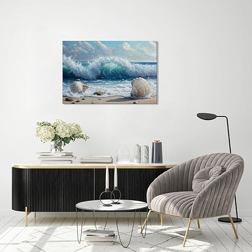 Miniatura 7 de Big Waves Hit The Beach Shells Poster Retro Printing Decor Painting Wall Art Aesthetic Living Room Kitchen Home Decoration Background