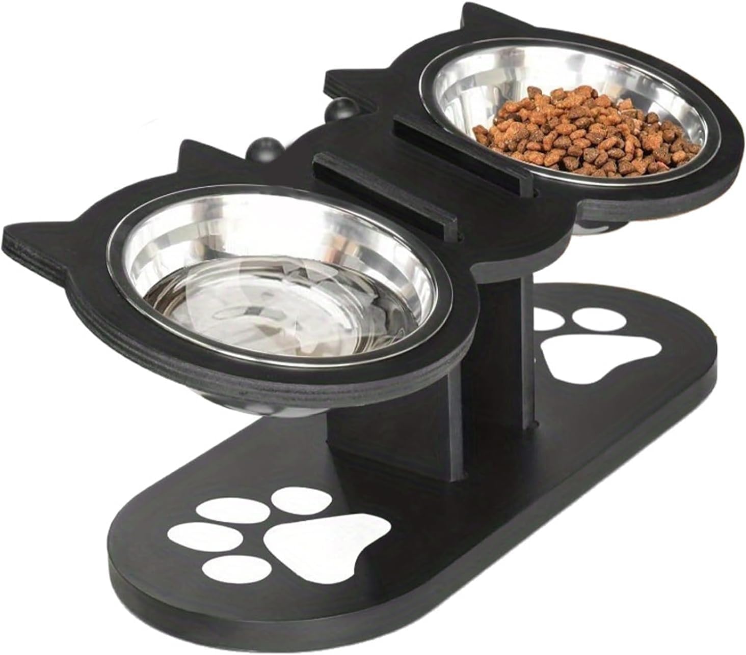 Mangiatoia rialzata per animali domestici con 2 ciotole in acciaio inox, supporto in legno, mangiatoia rialzata per cani e gatti, nero