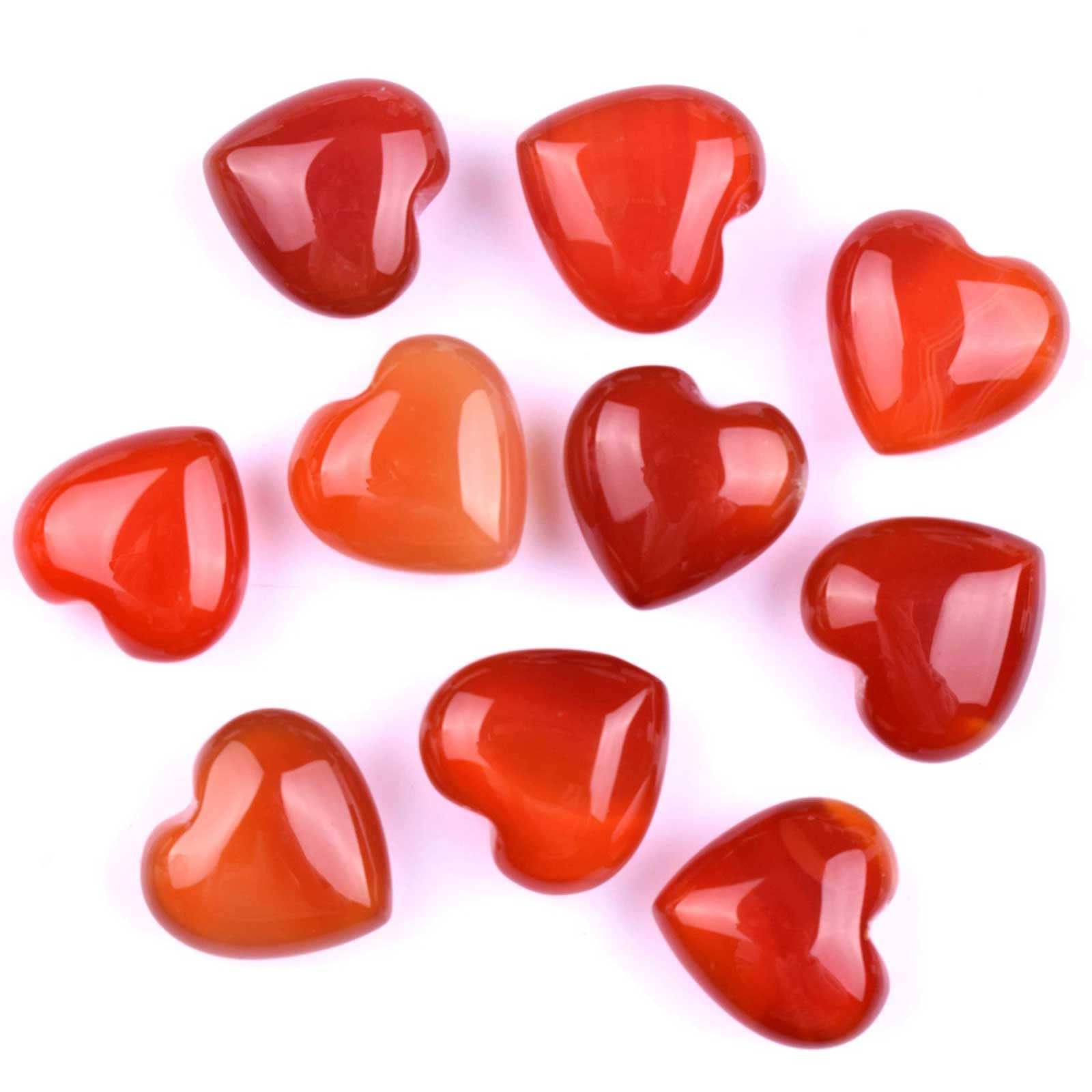 AGSHYWFT 20Pcs Healing Crystals and Heart Stones, 0.6" Crystal Heart Gemstone Polished Love Worry Stones Palm Pocket Stone for Reiki Meditation & Feng Shui Home Decor,Red Agate