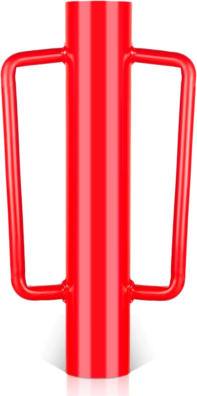 Fence Post Driver, 16.8 Inch Steel Hand Post Pounder with Handle, 12 LB Heavy Duty T Post Hole Diggers for Sign Posts/U-Channels/Fence Posts(Red) 12LB Red