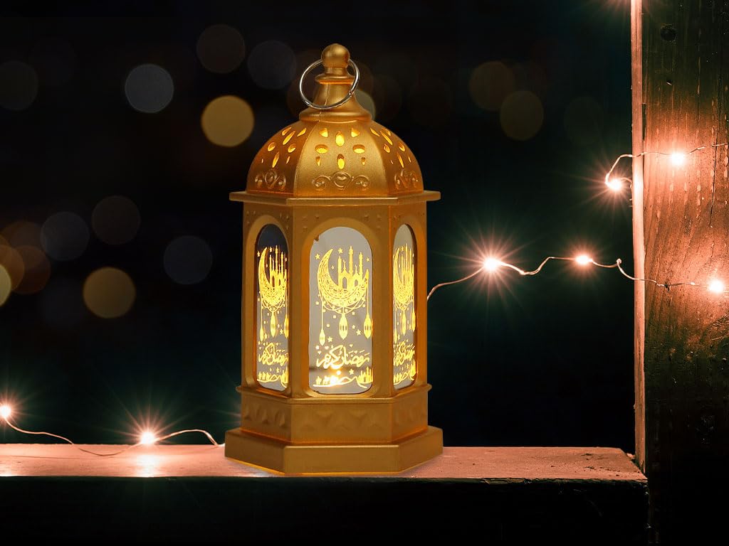 Anlising 2 Lanterne Decorazione Ramadan Nero - Lampade LED A Forma Di Luna E Stella, Alimentate A Batteria, Per Casa E Festa Musulmana