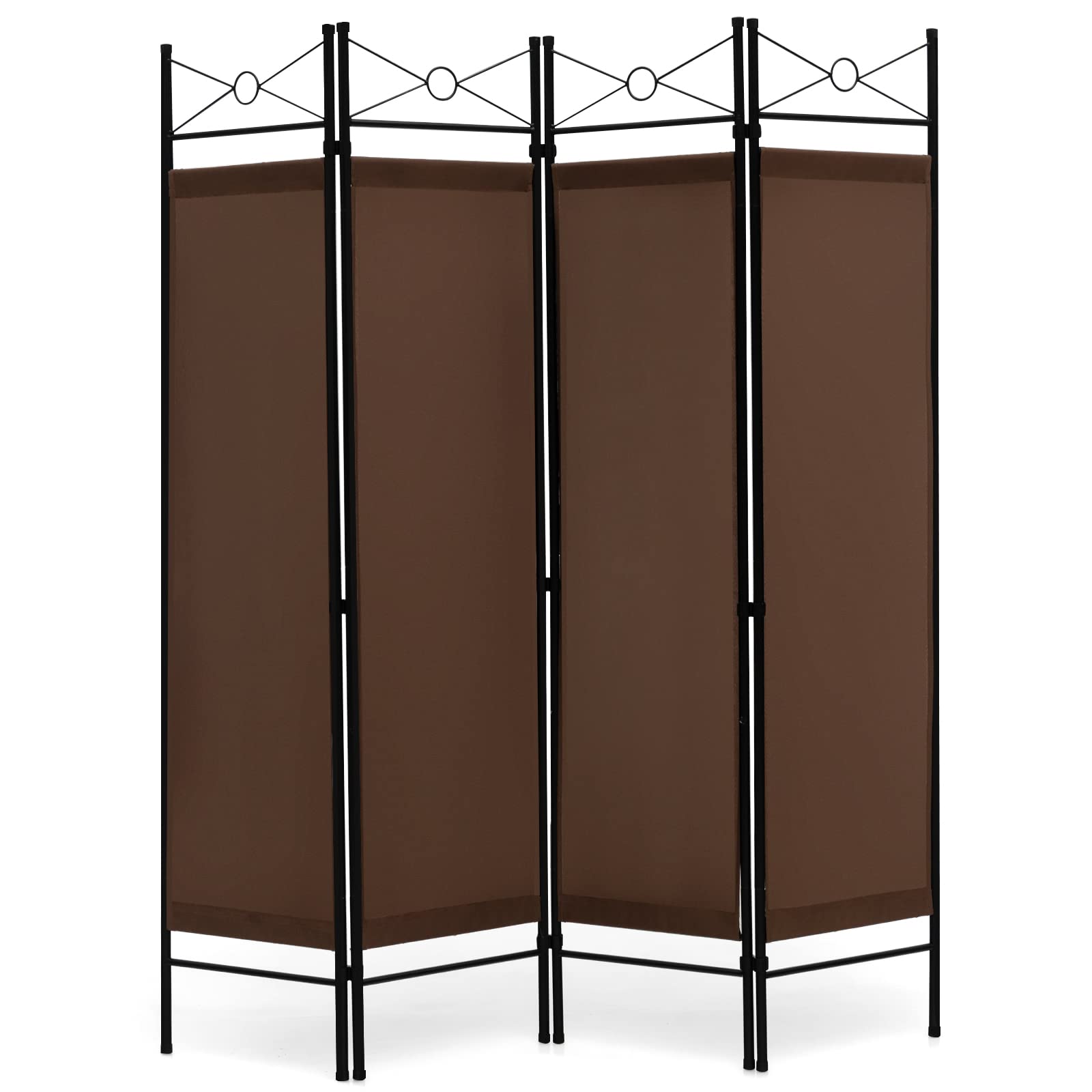 COSTWAY 4 Panel Folding Room Divider, Freestanding Wall Privacy Screen Protector with Detachable Cloth, Home Living Room Bedroom Office Paravent Partition Separator (Brown)