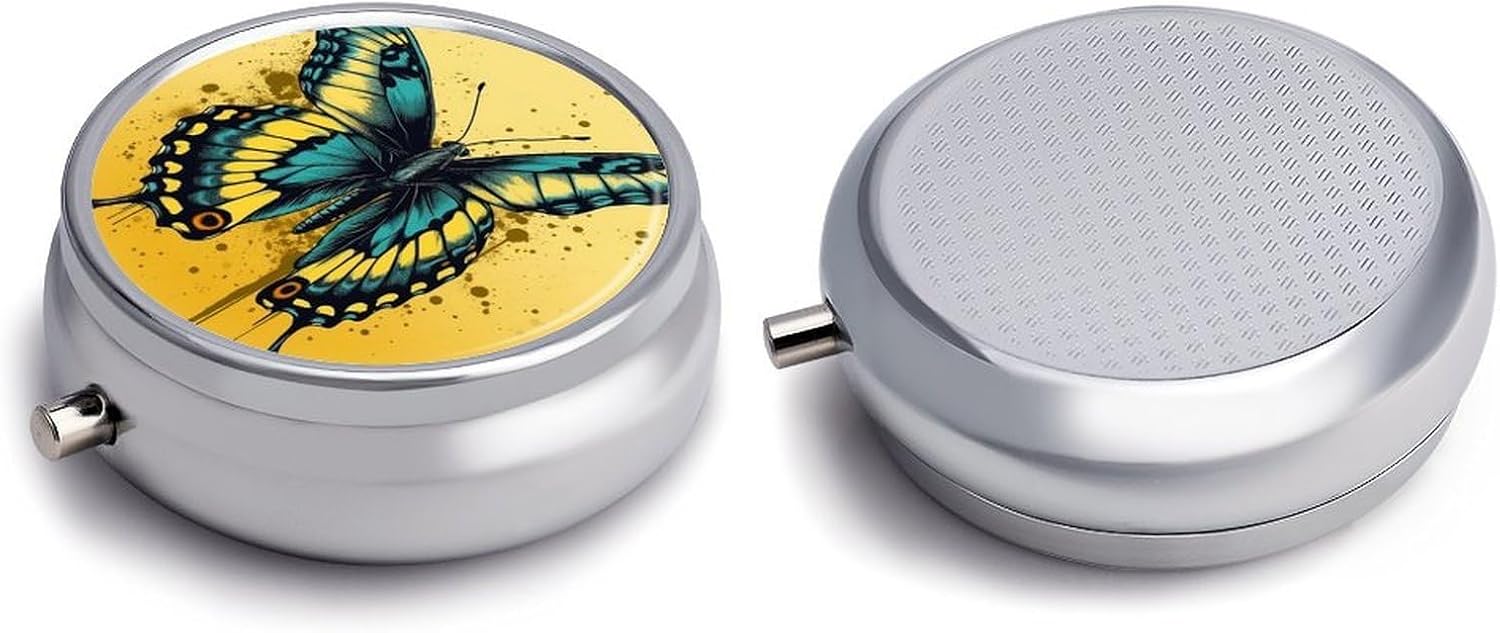 Round Silver Pill Box Small Pill Case for Purse and Pocket 3 Compartment image 3