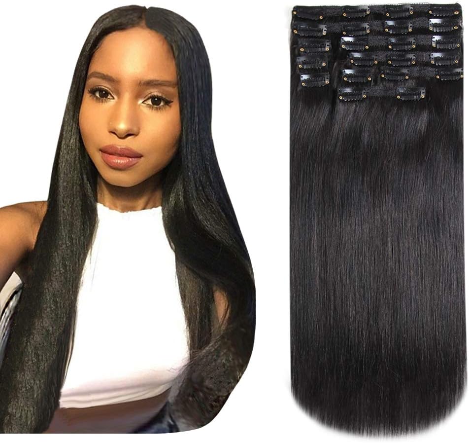 HEESAGA Clip in Hair Extensions Real Human Hair for Women Beauty 20 Inch 200 Grams/7.1 Ounce 10 Pieces with 22 Clips per Set (#1B Natural Black)