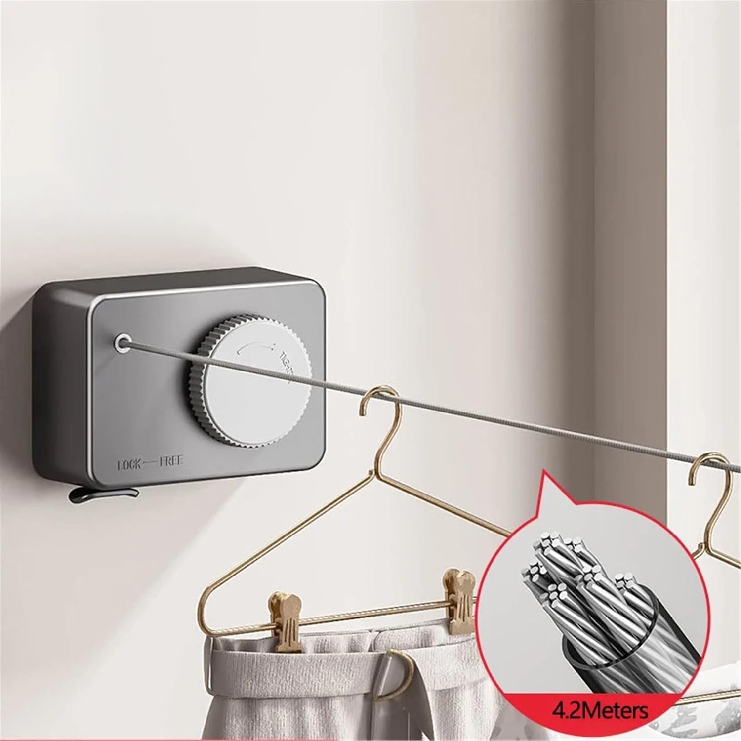 Invisible Clothes Retractable Clothesline House Interior Small Multipurpose Drying Rack Wall Rope for Bathroom, Balcony(Black)