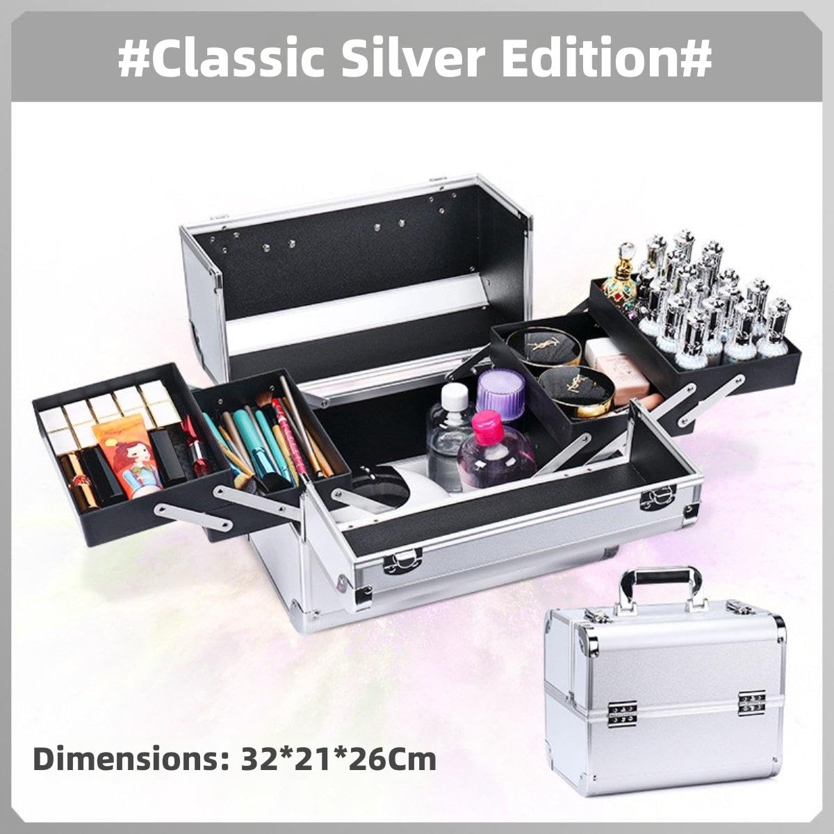 Valigetta per Trucchi Portatile, Custodia Organizer Multifunzionale con Spazio di archiviazione Multistrato, Design con Serratura, vassoi estensibili, Ideale per Professionisti e