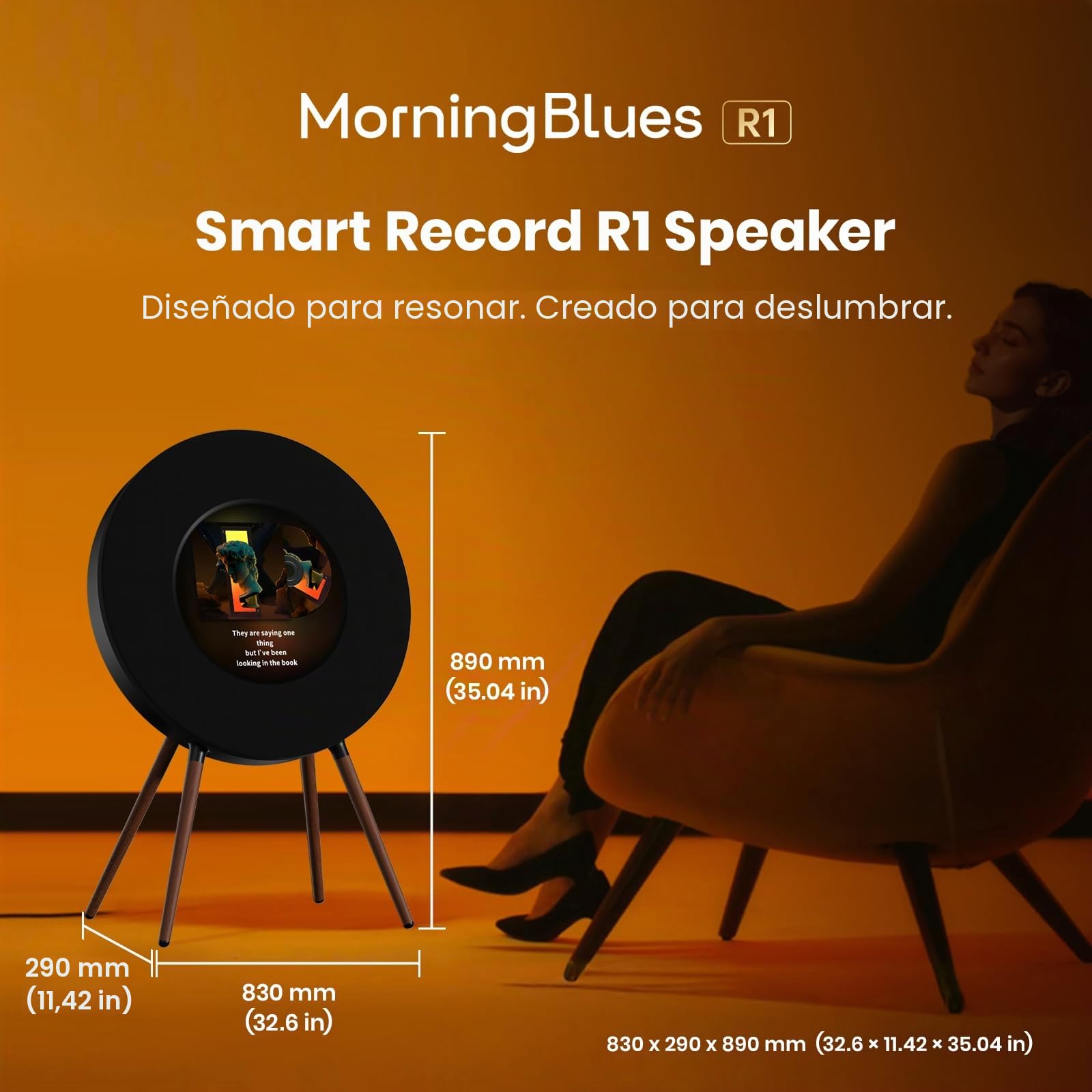 Record R1 - Altavoz Bluetooth de vinilo galardonado, pantalla de 21.5 pulgadas con letras dinámicas y arte del álbum, estéreo de alta fidelidad 2.1 de Jamo, Wi-Fi y BT 5.1, decoración de