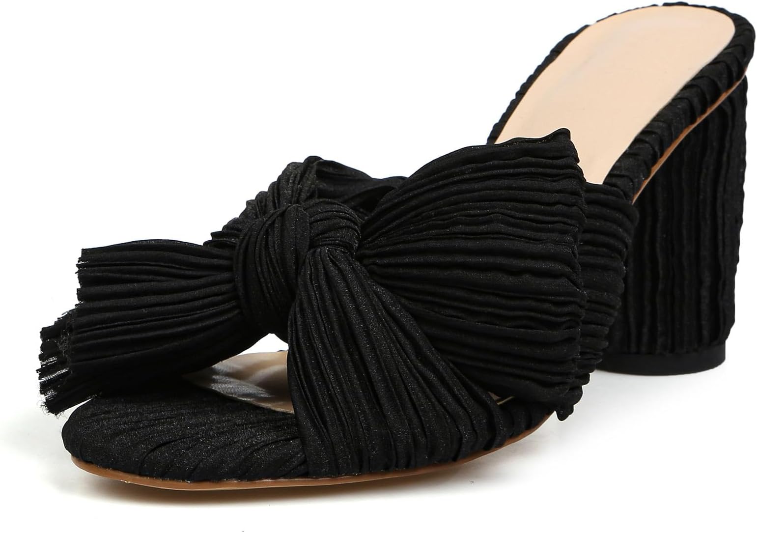 Women's Bow Heeled Sandals Slip On Open Toe Block Chunky Heel Sandals Bride Wedding Dress Shoes