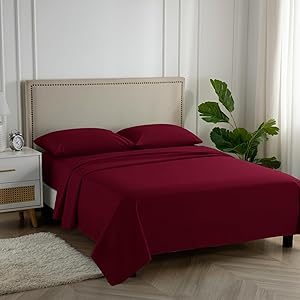 Carressa Linen 100% Egyptian Cotton Queen Sheet Set - 600 Thread Count Egyptian Cotton Queen Sheets Set (4 PC, Classic Burgundy), Soft, Cooling, 16
