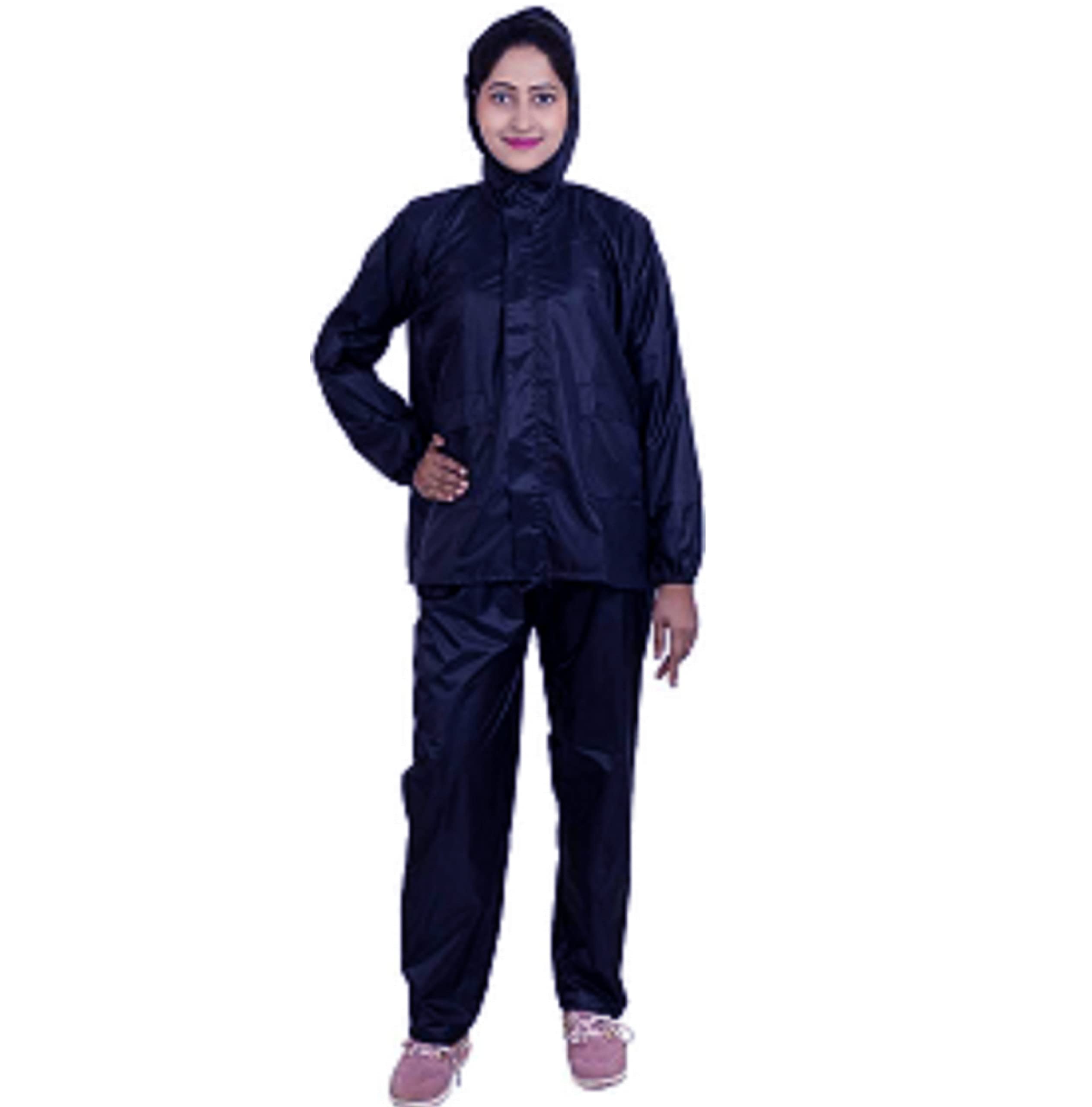 n g products Women's Rain Coat for Rainwear Waterproof Rain Jacket Long Sleeve Raincoat Nylon Fabric Women's Raincoat (Black & Blue)-picture-31