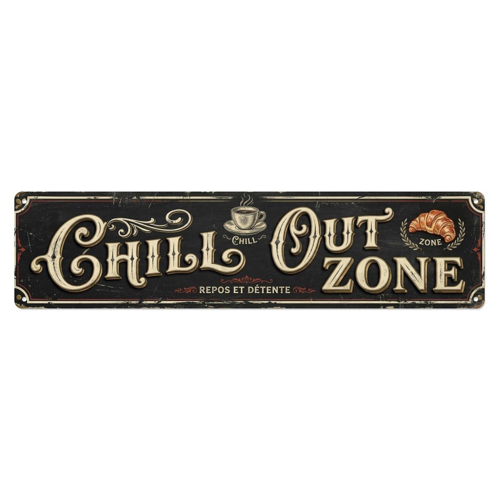 Chill Out Zone Faded Bistro 3 Vintage Metal Tin Sign Wall Decor for Cafe, Club, Garden Metal Poster 4x16Inch