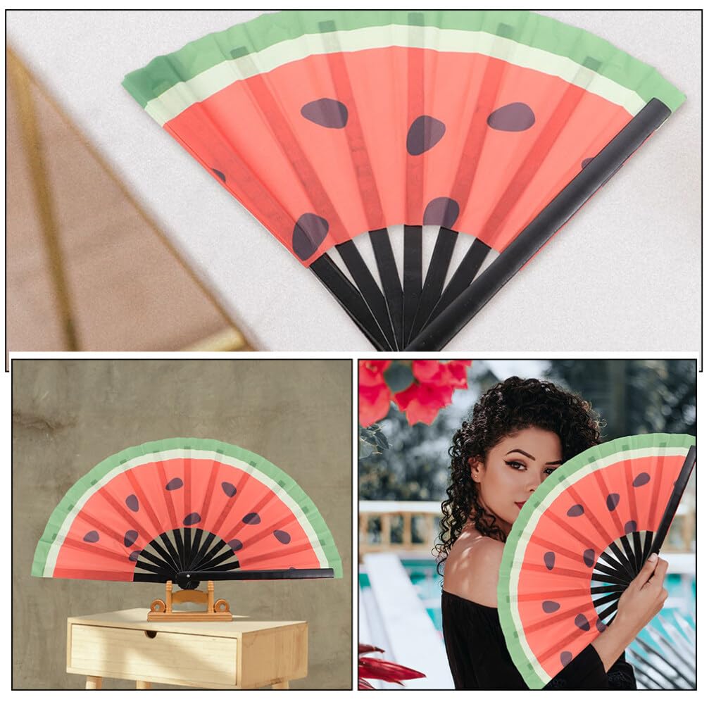 2piezas Abanico Plegable de Mano Estilo Japonés Unidades Diseño de Sandía para Fiestas de Verano y Eventos Festivos