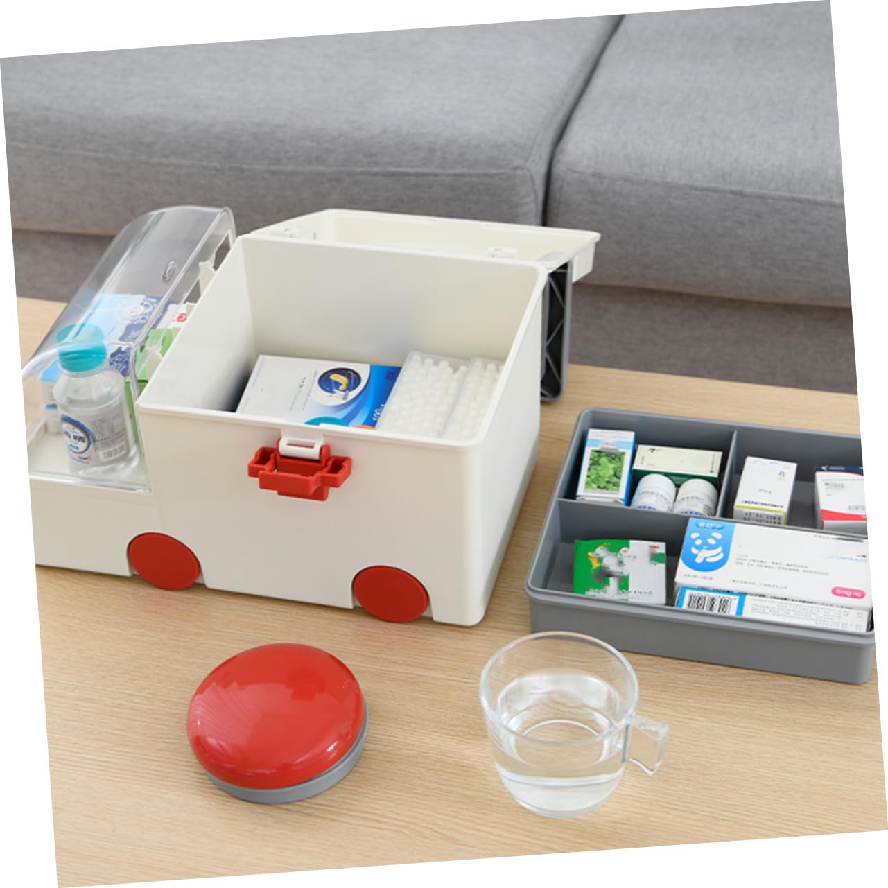 Anneome Caja Médica Hogar Grande Gris De Plástico Asa Portátil, Organizador Resistente Para Botiquín De Primeros Auxilios, Almacenamiento Seguro Para Emergencia En Casa, Oficina y Viajes