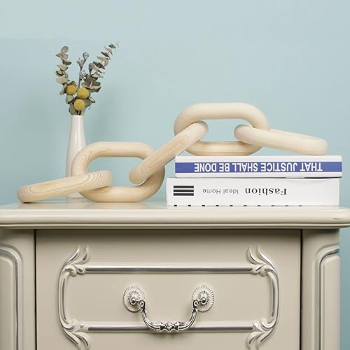 Vista 15 de HMASYO Decoración de eslabones de cadena de madera blanca, cadena decorativa de madera de 5 eslabones para decoración del hogar, decoración de mesa