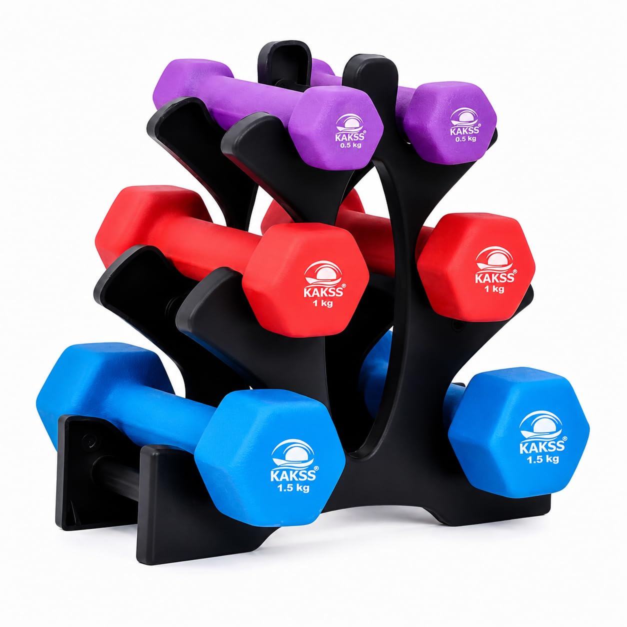 Kakss 6kg Neoprene Dumbbell Set with Stand -1