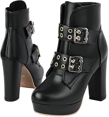 Amazon.com: KOKOMOMO Botas de plataforma de hebilla gótica para mujer botas  de tacón grueso alto : Ropa, Zapatos y Joyería