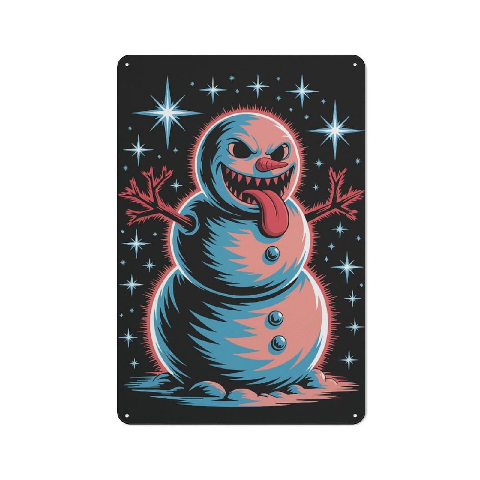 Junmoney Evil Snowman With Stars Vintage Tin Sign 30X20cm With For Living Room Or Hallway, For Living Room Decor Lovers