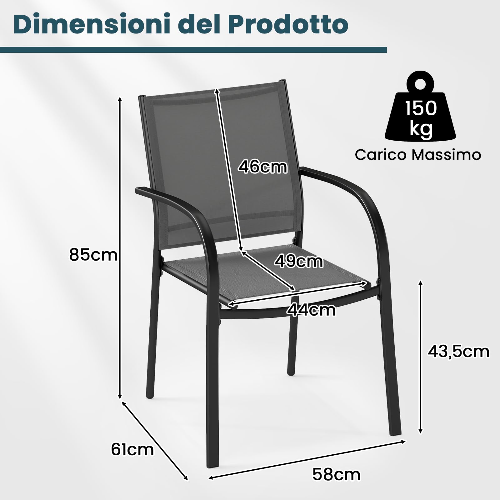 COSTWAY Set di 2 Sedie da Giardino Impilabili in Metallo | Poltrona da Esterno per Giardino Piscina Balcone, Seduta e Schienale Traspiranti, Portata 150 kg