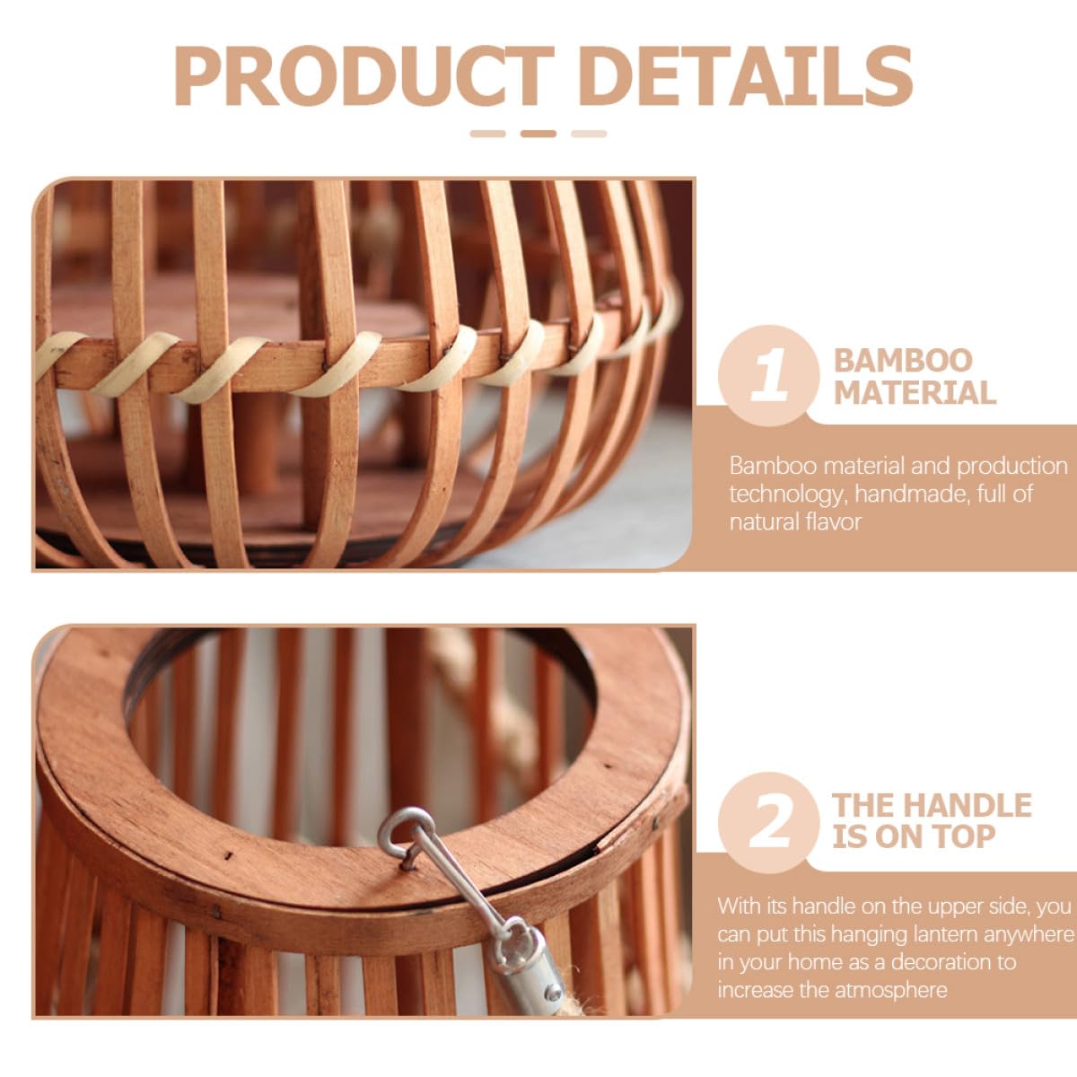 Retro Bambuslaterne mit Rattan Hohler Kerzenhalter und Tragbarem Design Laterne für Tischdeko Garten und Hochzeitsfeiern