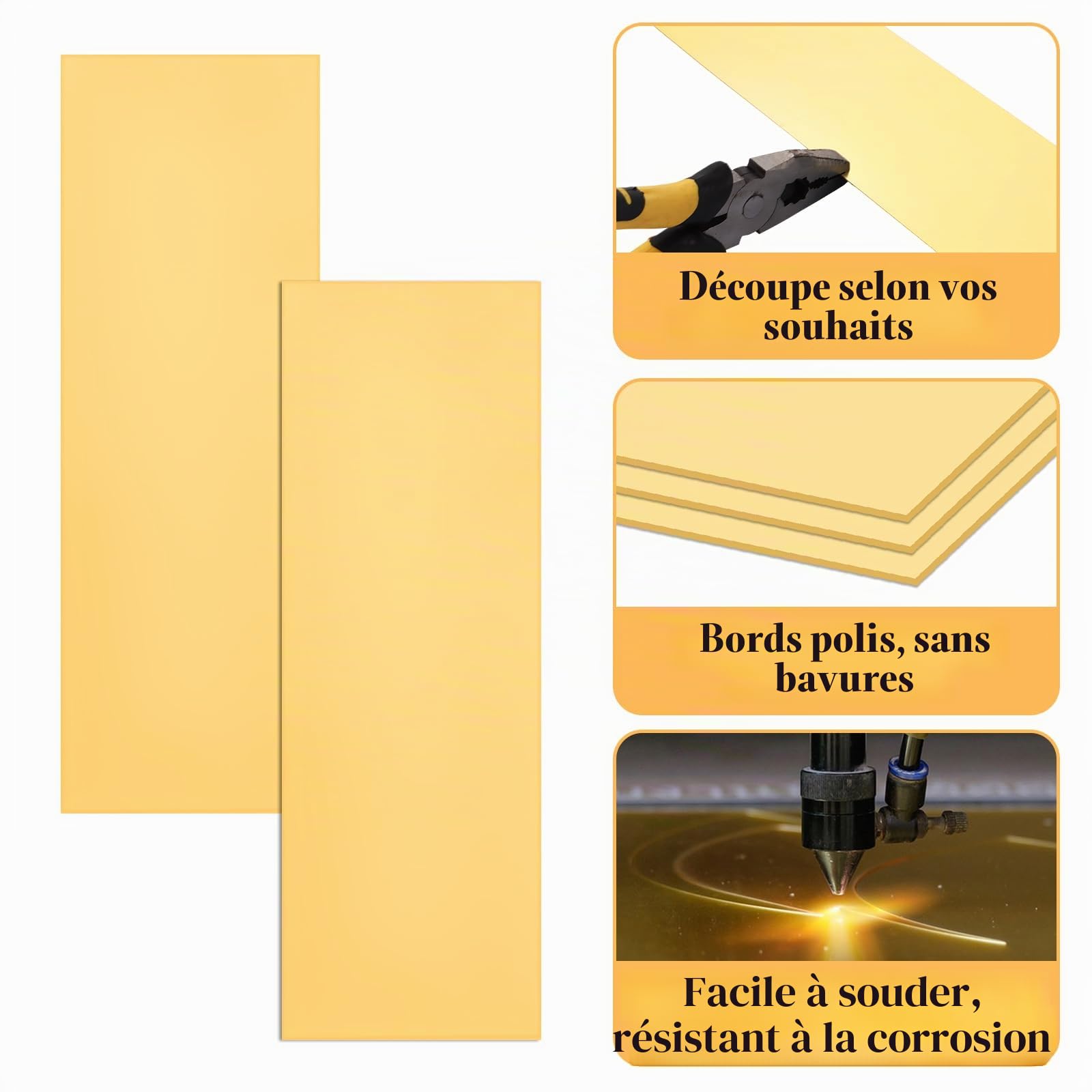 3 Pièces Feuille de Laiton H62, Plaque 0.5mm 300 x 100 mm, Tole Métal avec Film Double Face pour Bricolage, Modelisme, Gravure, Decoupe et Atelier