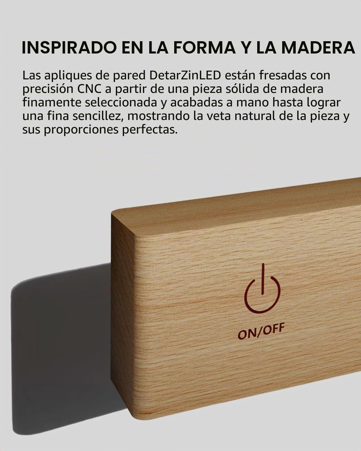 DetarZinLED Lámpara de Pared con Batería de Carga USB, Lampara Mesita Noche Recargable, Apliques de Interior Adhesivos para Dormitorio sin cable (Madera de haya, 2 Pcs)