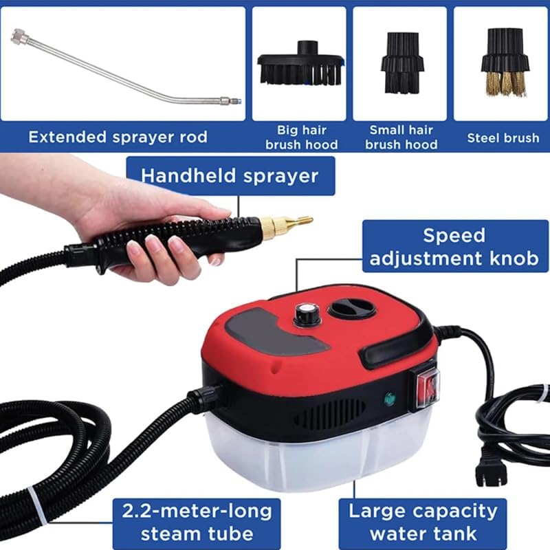 Saker handheld steam cleaner,36oz Large Capacity 2500W Steam Cleaner with 6-Level Adjustment, 10s Quick Heat for Kitchen, Bathroom, Car (Red-Dual Control (Upgraded Touch Control)) - Image 2
