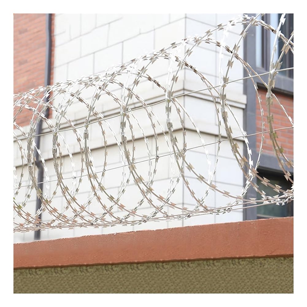 Rotolo di Filo spinato per Recinzione di Sicurezza Esterna, Spirale Elastica, Facile da Piegare (Colore: Argento - 45 cm/Doppia Spirale, Lunghezza: 90 Metri)