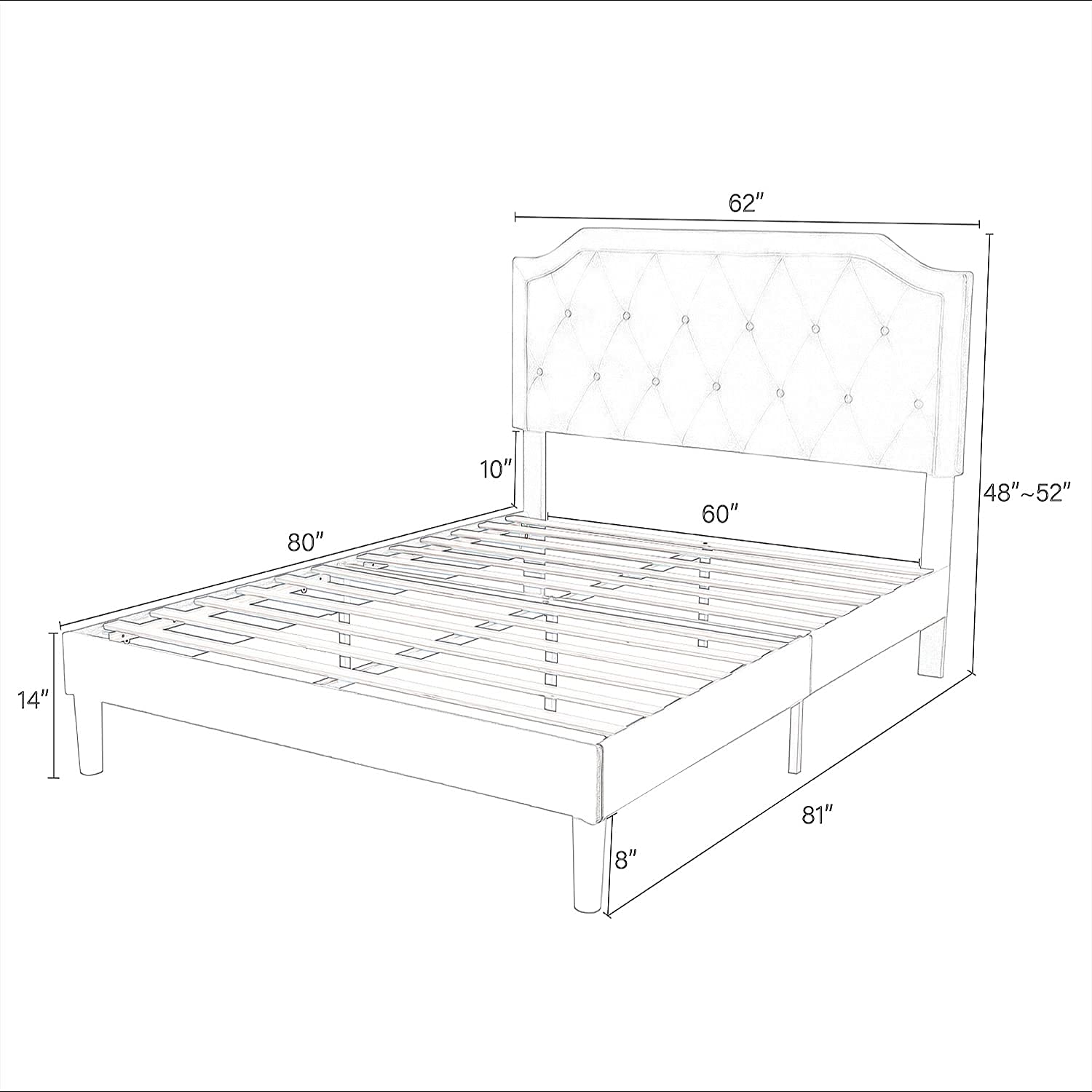 Buy Allewie Queen Bed Frame with Diamond Button Tufted Headboard