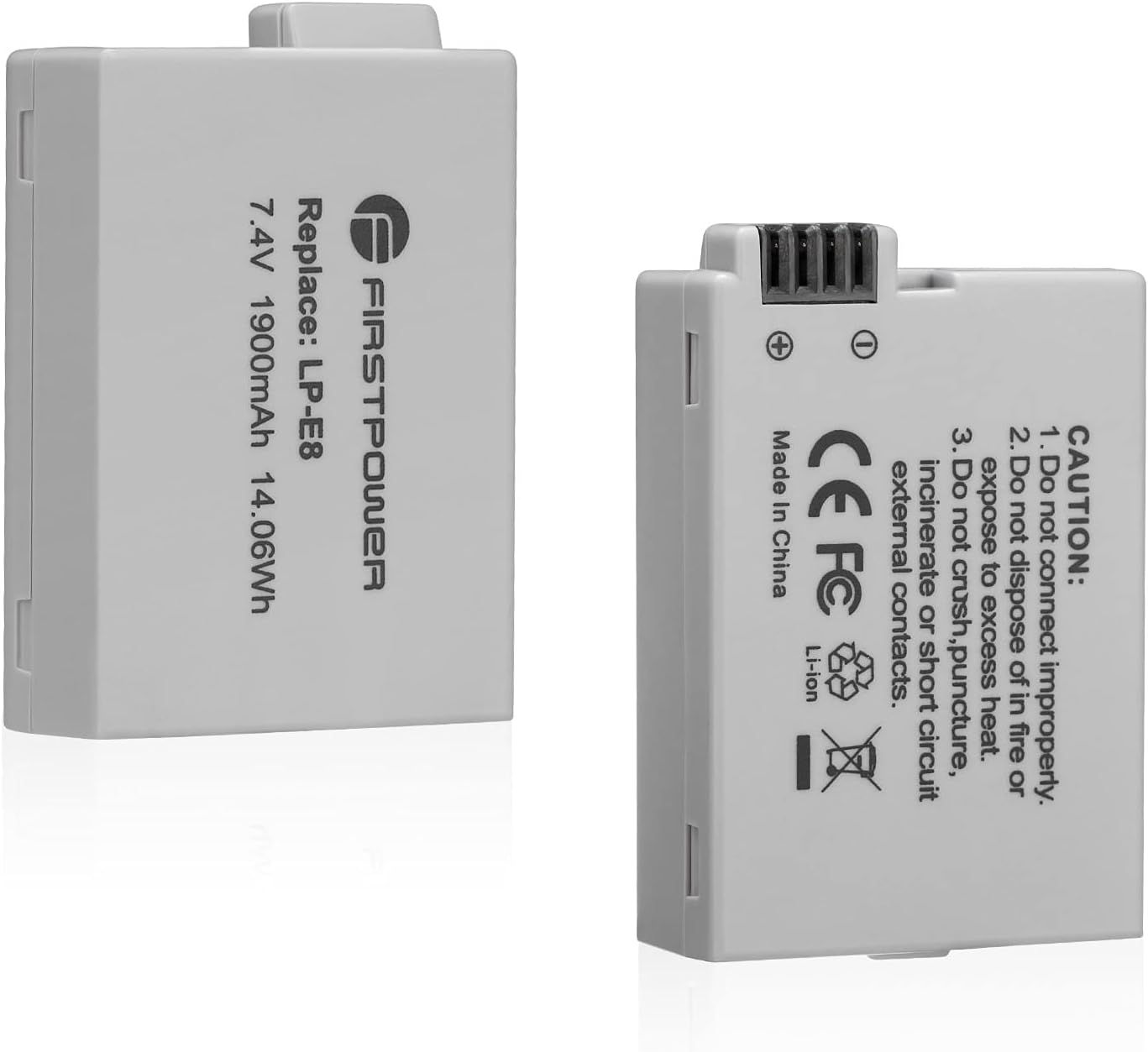2 Pack LP-E8 Batteries Compatible with Canon EOS Rebel T5i, T4i, T3i, T2i, EOS 550D, 600D, 650D, 700D, Kiss X4, Kiss X5, Kiss X6, LC-E8E (Not for T2 T3 T4 T5)