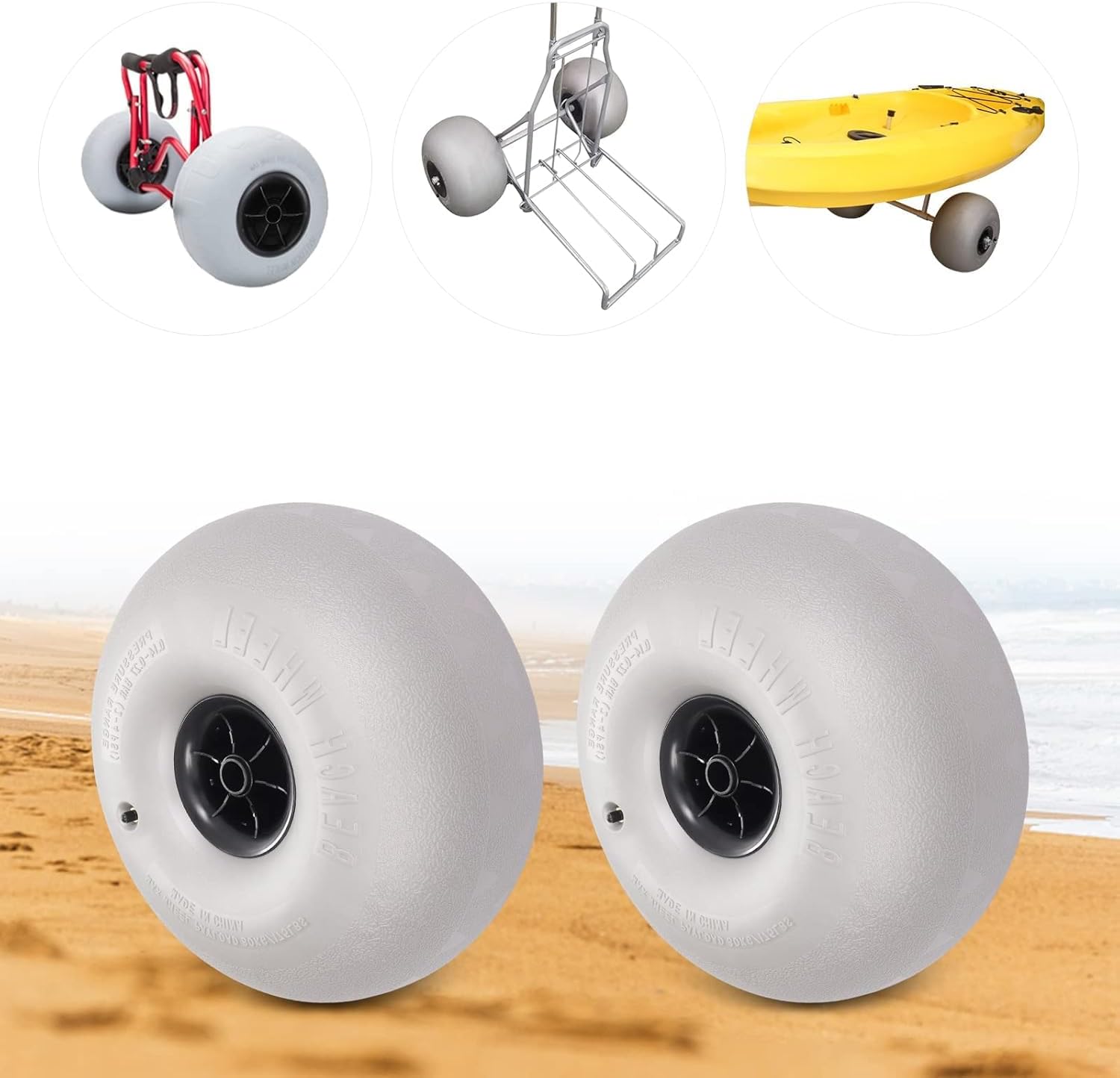 2-Pack 10" Beach Inflatable Wheels for Kayak Dolly, Canoe Cart, and Buggy – Durable PVC Balloon Tires, 88lbs Load Capacity, Easy to Inflate, Universal Fit