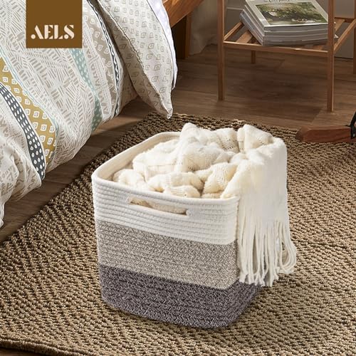 Panier de rangement en coton tissé main, cube rustique durable pour dressing - 6