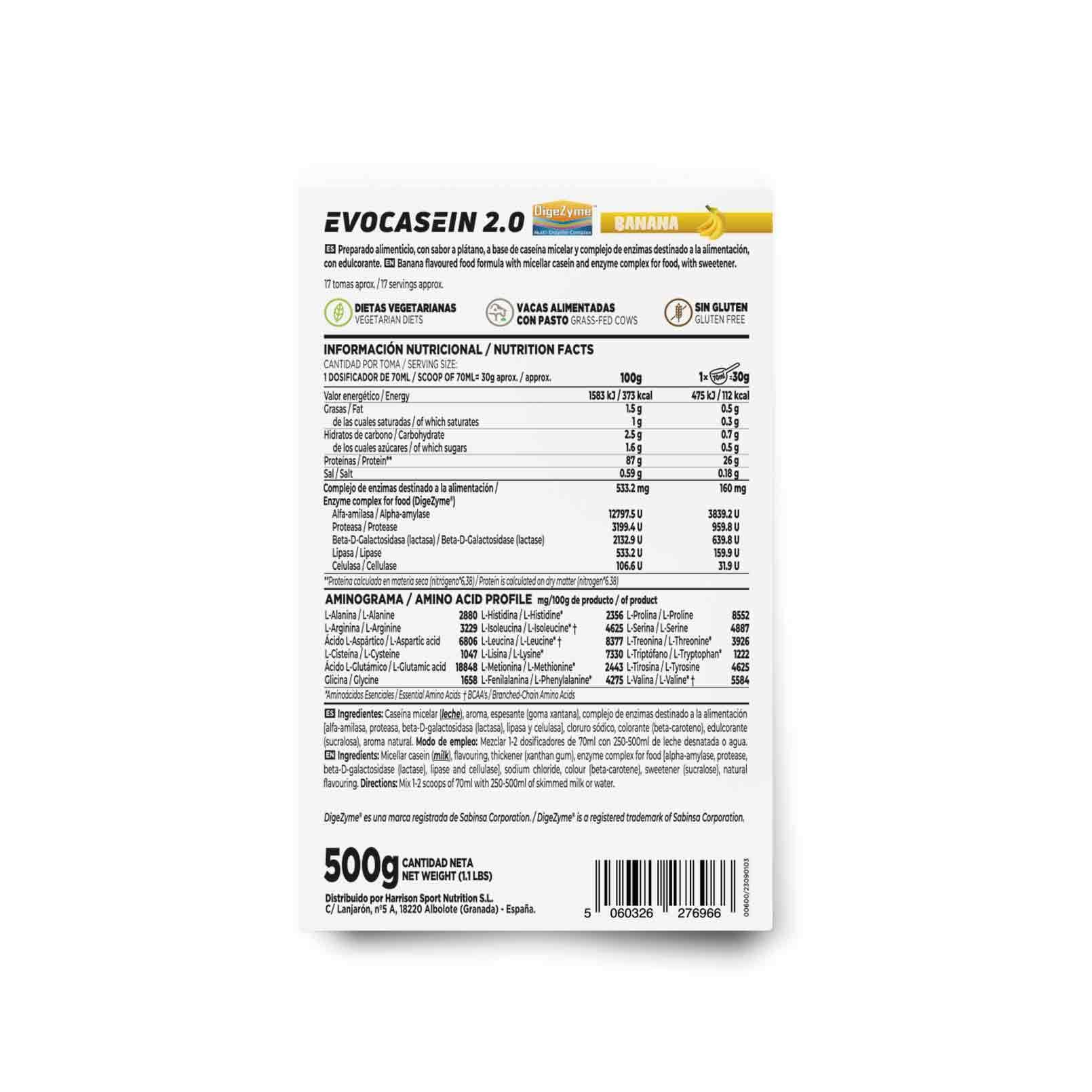 Caséine Micellaire de HSN - Evocasein 2.0 – Protéine pour Avant Dormir – Libération Prolongée pendant le soir – En Poudre – Saveur Banane - 500g