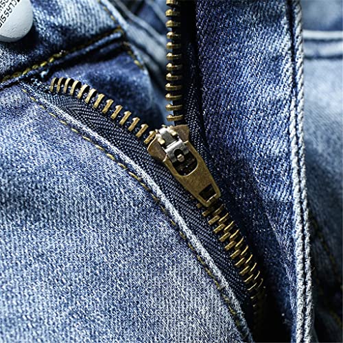 Jean denim ajusté bleu clair pour homme silhouette mince avec patchwork durable