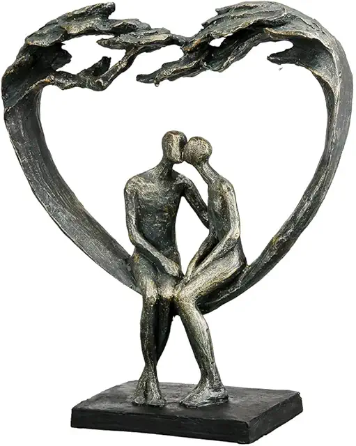Bronze Casablanca Heart Sculpture - Kissing Couple Figurine, 30cm