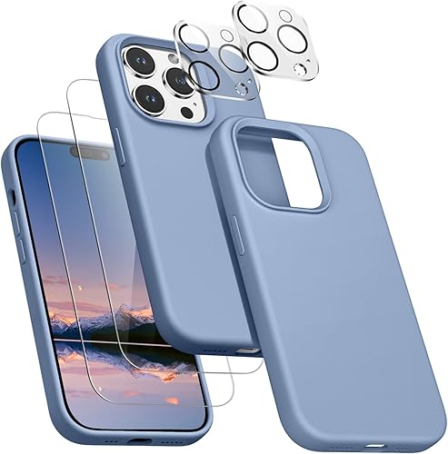 Cousper Funda 5 en 1 compatible con iPhone 14 Pro Max, con 2 protectores de pantalla + 2 protectores de lente de cámara, funda de silicona a prueba