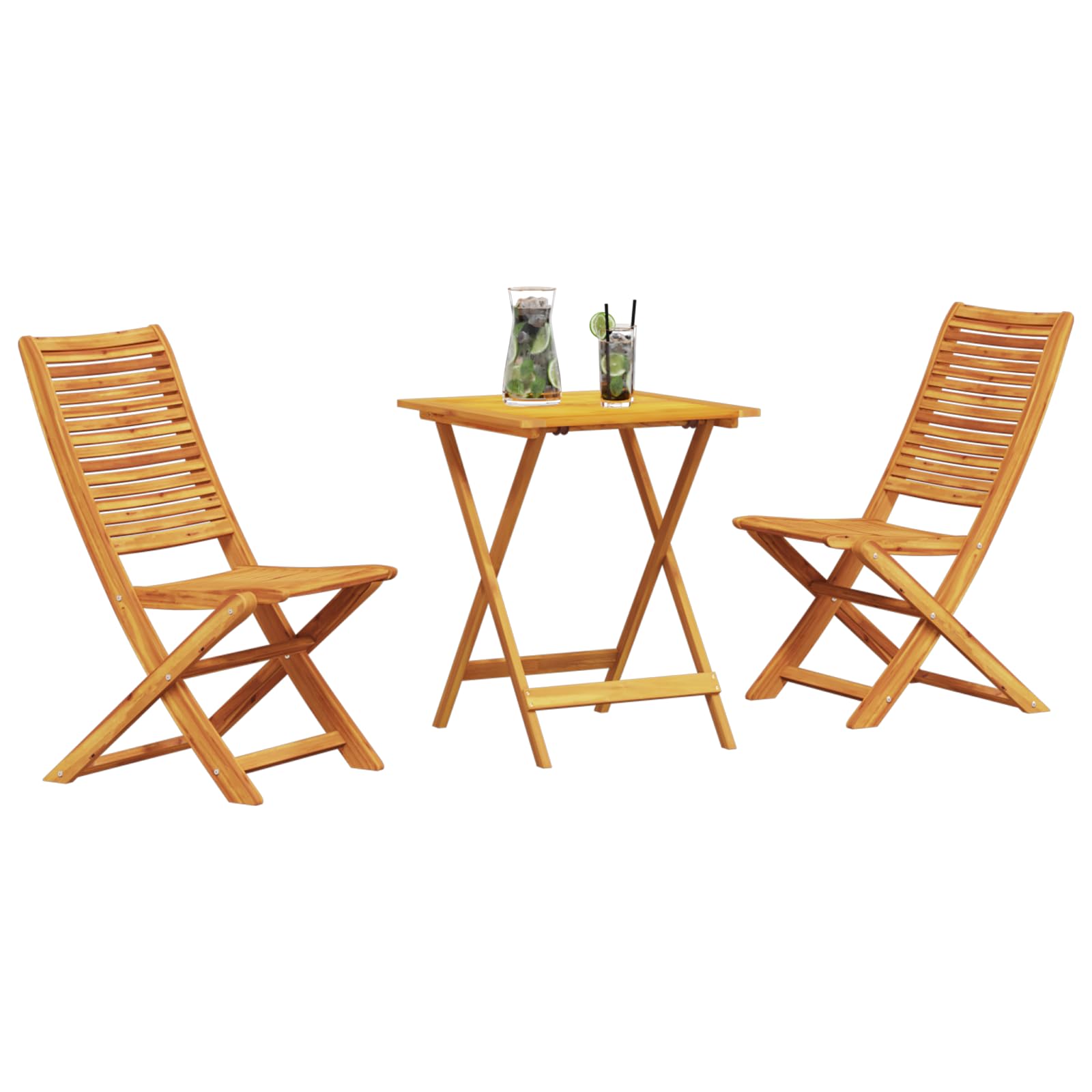 Set Bistro Pieghevole 3 Pezzi Legno Massello Acacia Tavolo e Sedie da Giardino Quadrato Marrone per Esterno Balcone Patio Design Rustico Salvaspazio