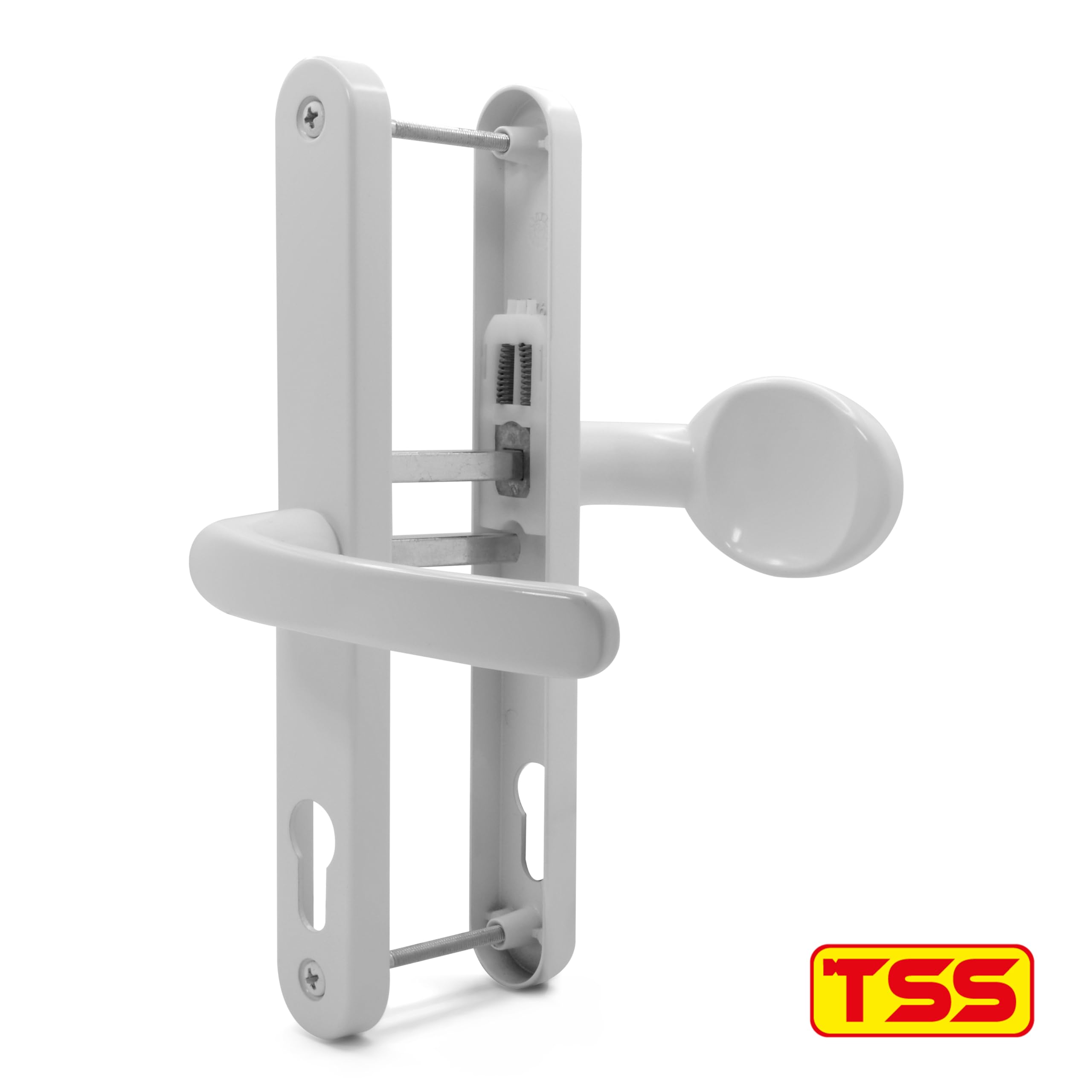 TSS UPVC Door Handles Set, Lever Moveable Pad, 70mm / 92mm PZ (Centres), 215mm Screw to Screw, Backplate 247mm X 32mm - Image 2