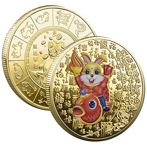 woyufen Pièce commémorative du Zodiaque du Nouvel an Chinois - Décor de l'année du Lapin du Zodiaque Chinois 2023 - Accessoires de pièces de Monnaie imprimées d'animaux pour la décoration intérieure Cover