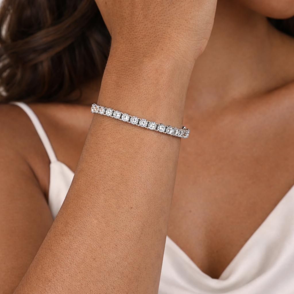Tennis Bracelet for Men and Women, 4mm Round Cut Cubic Zirconia Bracelet 7inch, Classic Unisex Style