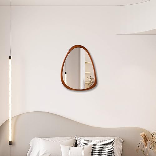 COOL2DAY Espejo irregular, espejo asimétrico de madera con marco de pared, espejo decorativo asimétrico abstracto, espejo de forma extraña para sala