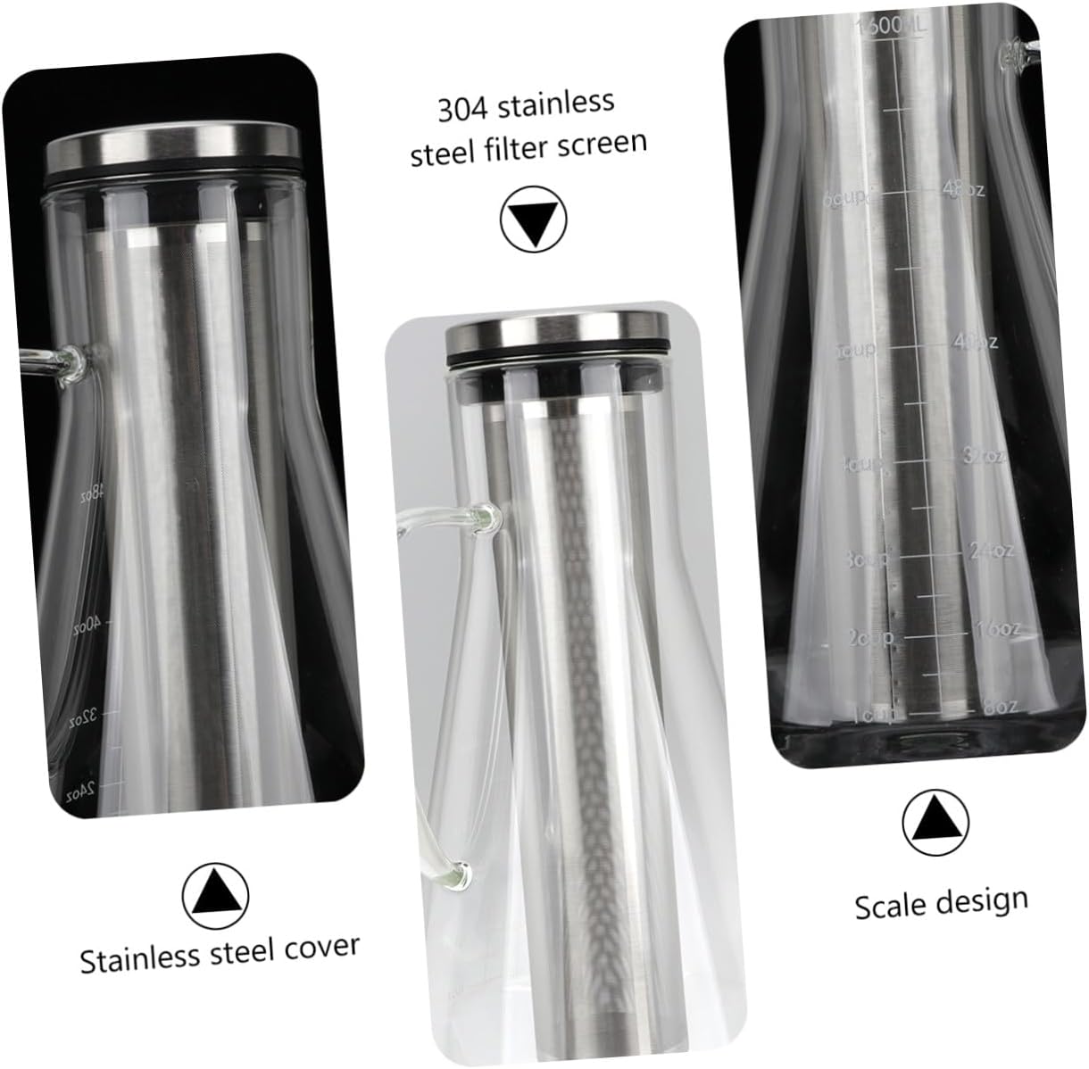 TOYANDONA Large Capacity 1600ml Cold Brew Coffee Pot with Stainless Steel Filter and Borosilicate Glass, Iced Coffee Maker for Home and Kitchen Use